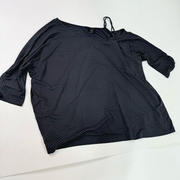 Torrid Tops Womens 4x Black Polka Dot 3/4 Sleeve Blouse one shoulder strappy - Picture 1 of 10